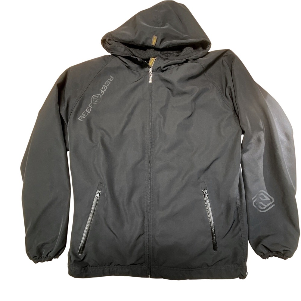Reef Black Hooded Softshell Jacket‎ Mens XL Water Resistant Full Zip Coat